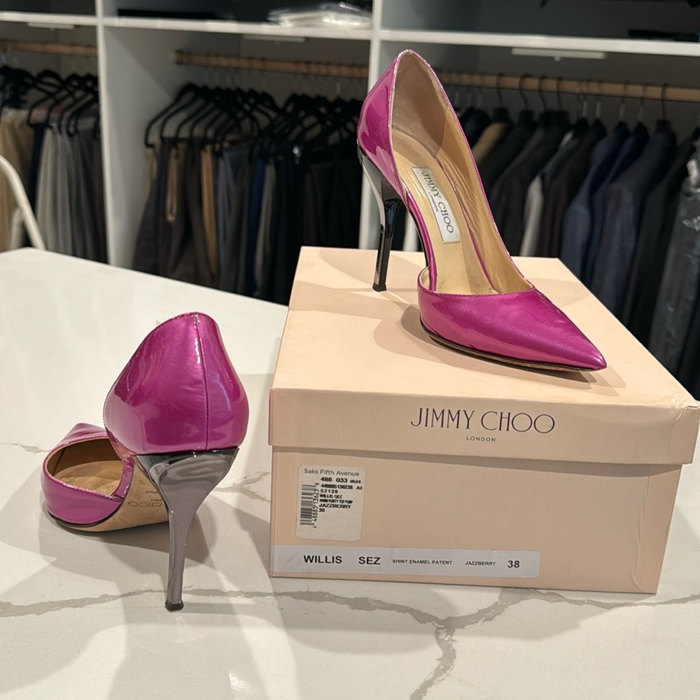 Jimmy Choo patent pink pumps